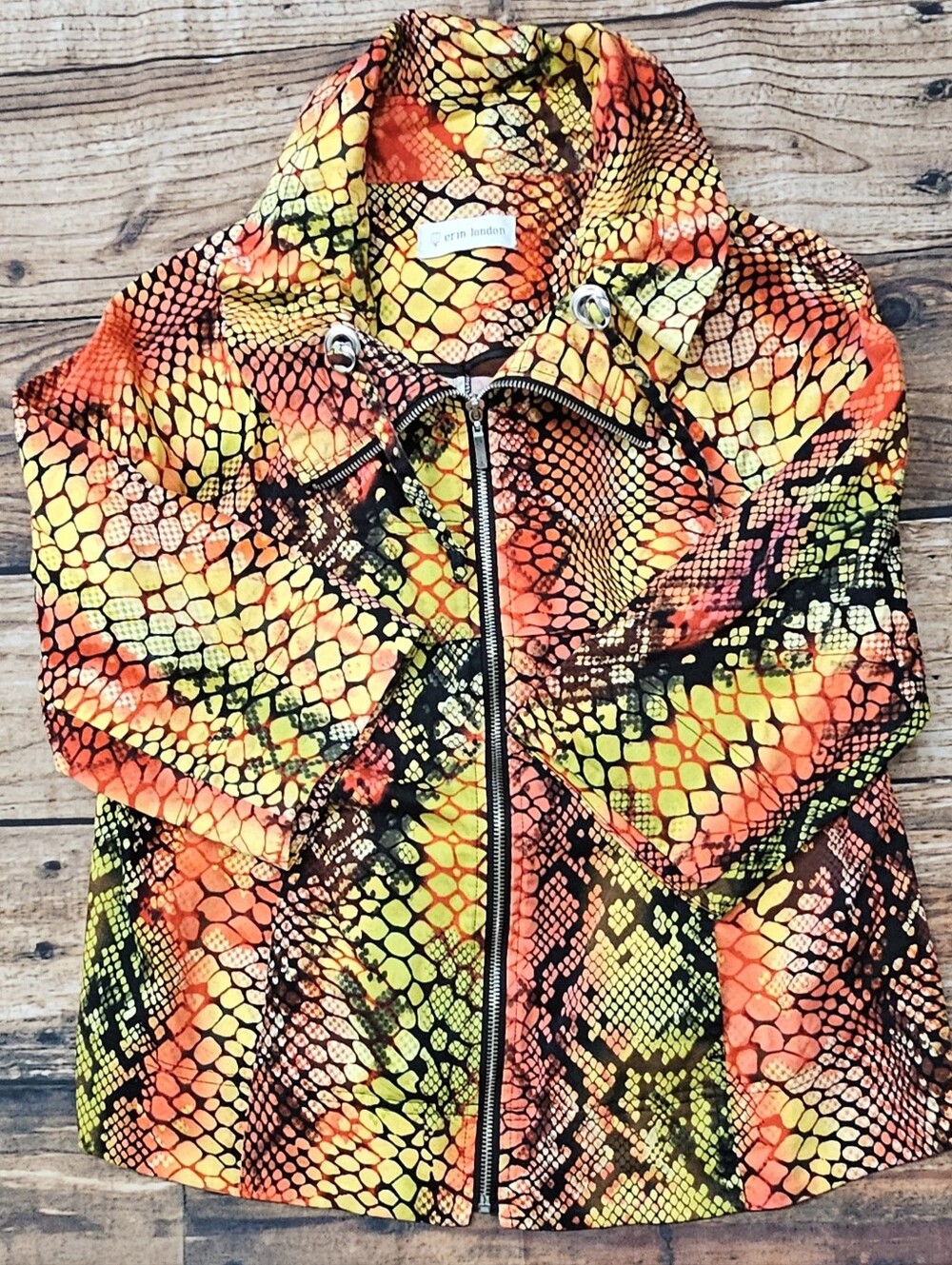 Vintage Erin London Full Zipper Snake Colorful Print Pockets Women's Size Medium